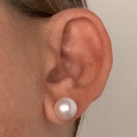 Luminous Large Faux Pearl Stud Earrings, 10mm, Silver Plated, Classic Style Gift - Picture 10 of 10